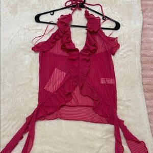 Zara Vibrant Pink Ruffled Tank Top Size M / Medium NWT